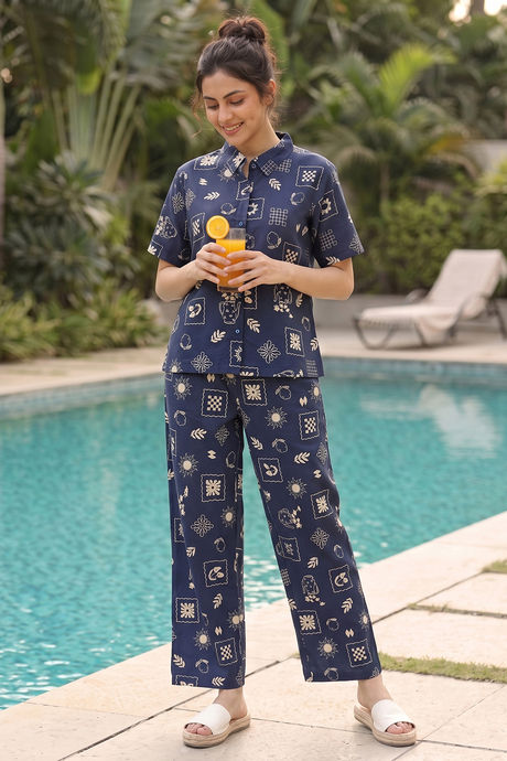 Zivame Knit Poly Loungewear Set - Navy Peony Buy Zivame Knit Poly Loungewear Set - Navy Peony